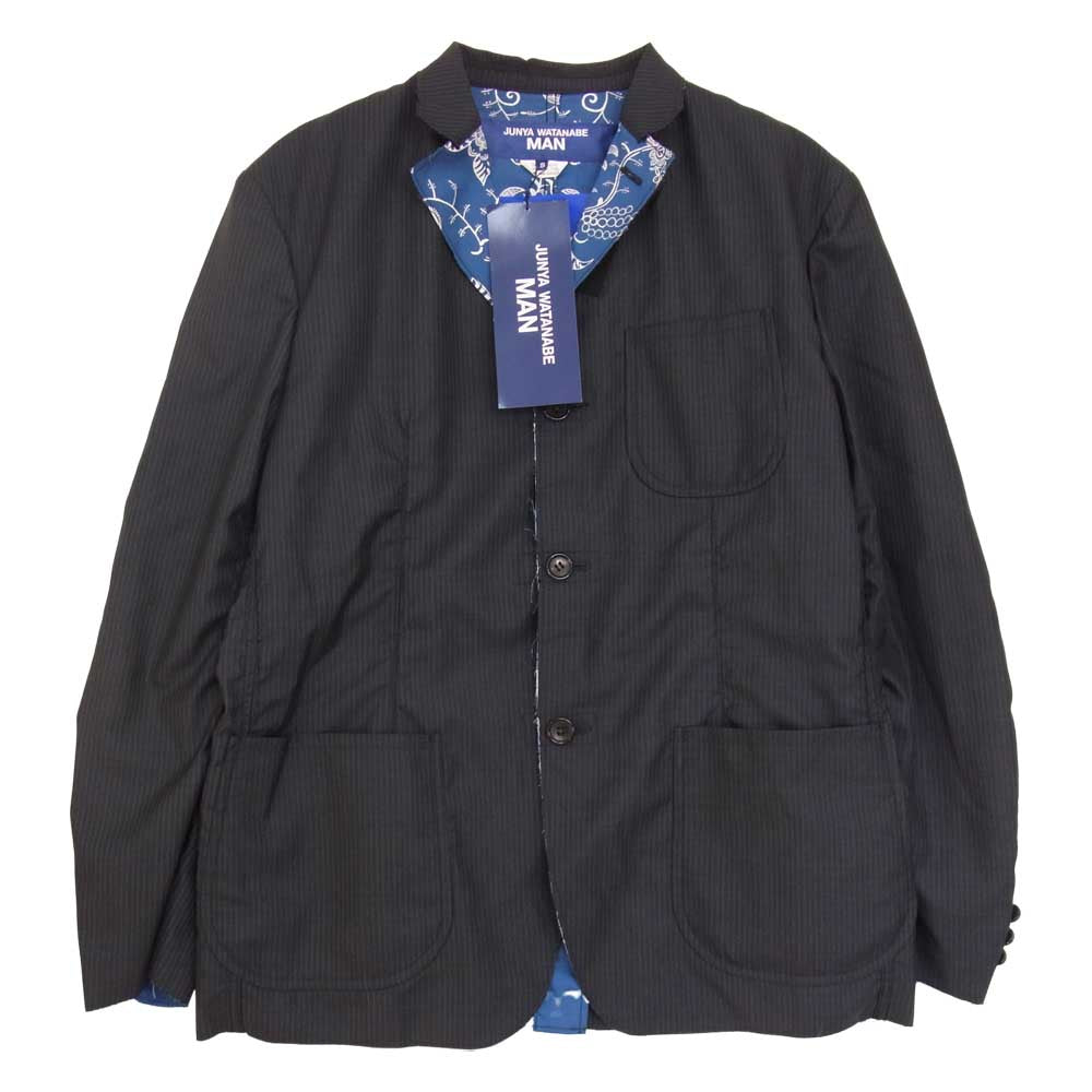 JUNYA WATANABE COMME des GARCONS MAN ジュンヤワタナベコムデギャルソンマン 22SS WI-J013 ウールシルク ストライプ 綿ブロードプリント リバーシブル テーラード ジャケット ネイビー系 S【新古品】【未使用】【中古】