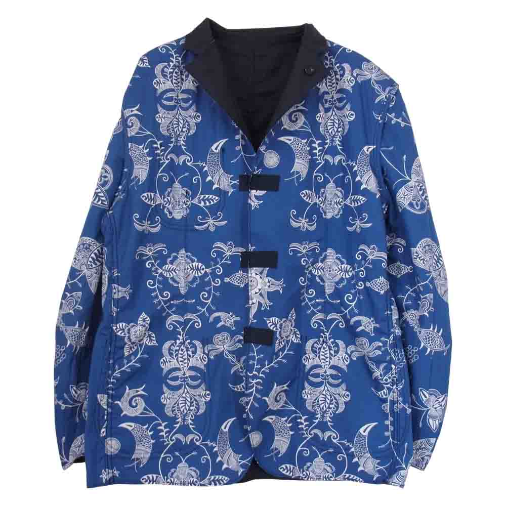 JUNYA WATANABE COMME des GARCONS MAN ジュンヤワタナベコムデギャルソンマン 22SS WI-J013 ウールシルク ストライプ 綿ブロードプリント リバーシブル テーラード ジャケット ネイビー系 S【新古品】【未使用】【中古】