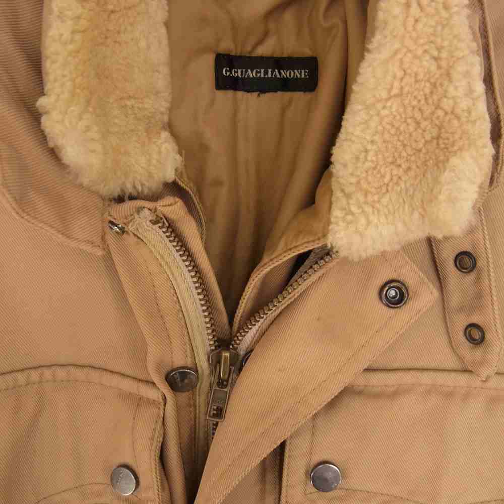 g.guaglianone ジャンニガリアノーネ 国内正規品 イタリア製 着脱可能ライナー付 襟ボア モーターサイクル ジャケット ベージュ系 サイズ表記無【中古】