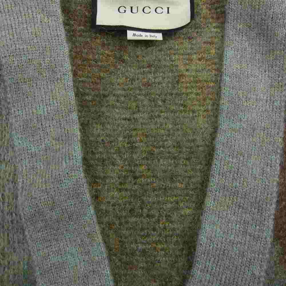 GUCCI グッチ 21AW 633827 国内正規品 Argyle Mohair Wool Cardigan アーガイル モヘヤ ウール カーディガン グリーン系 XS【美品】【中古】