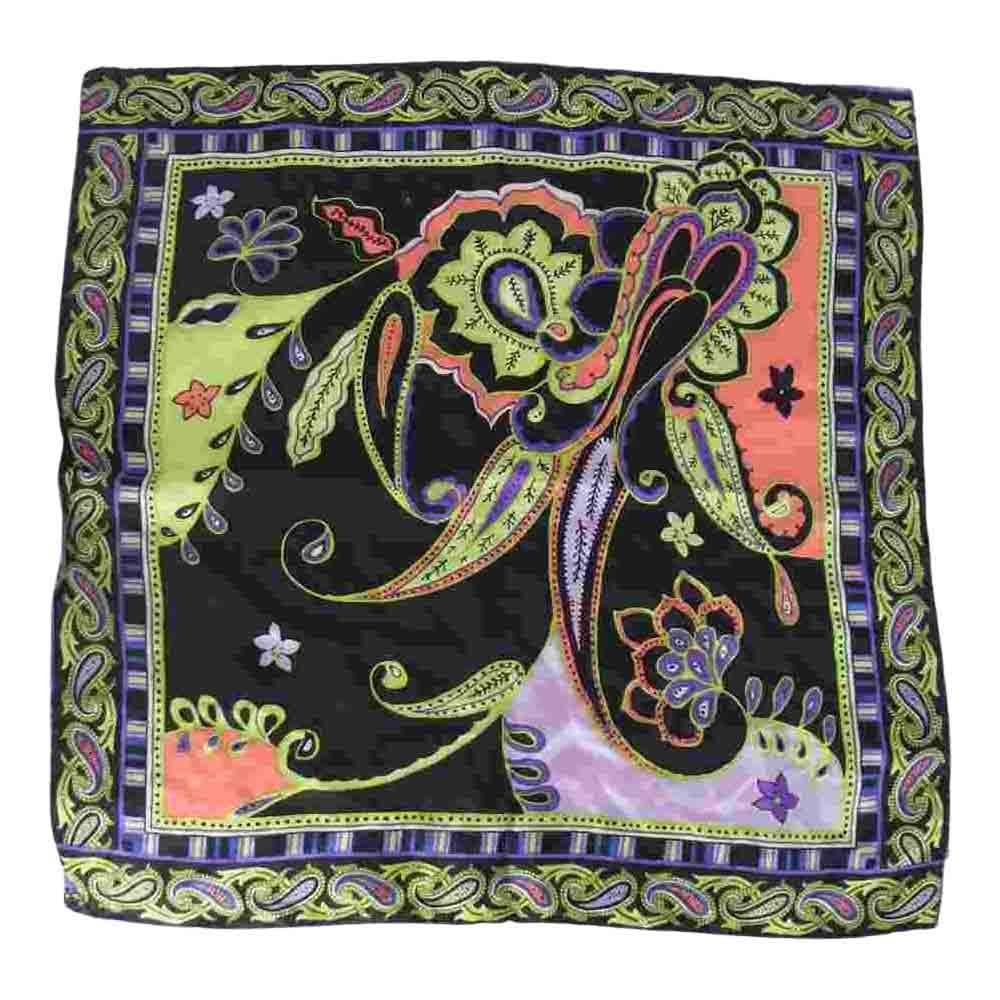 ETRO エトロ ペイズリー柄 シルク スカーフ ブラック系 マルチカラー系【中古】