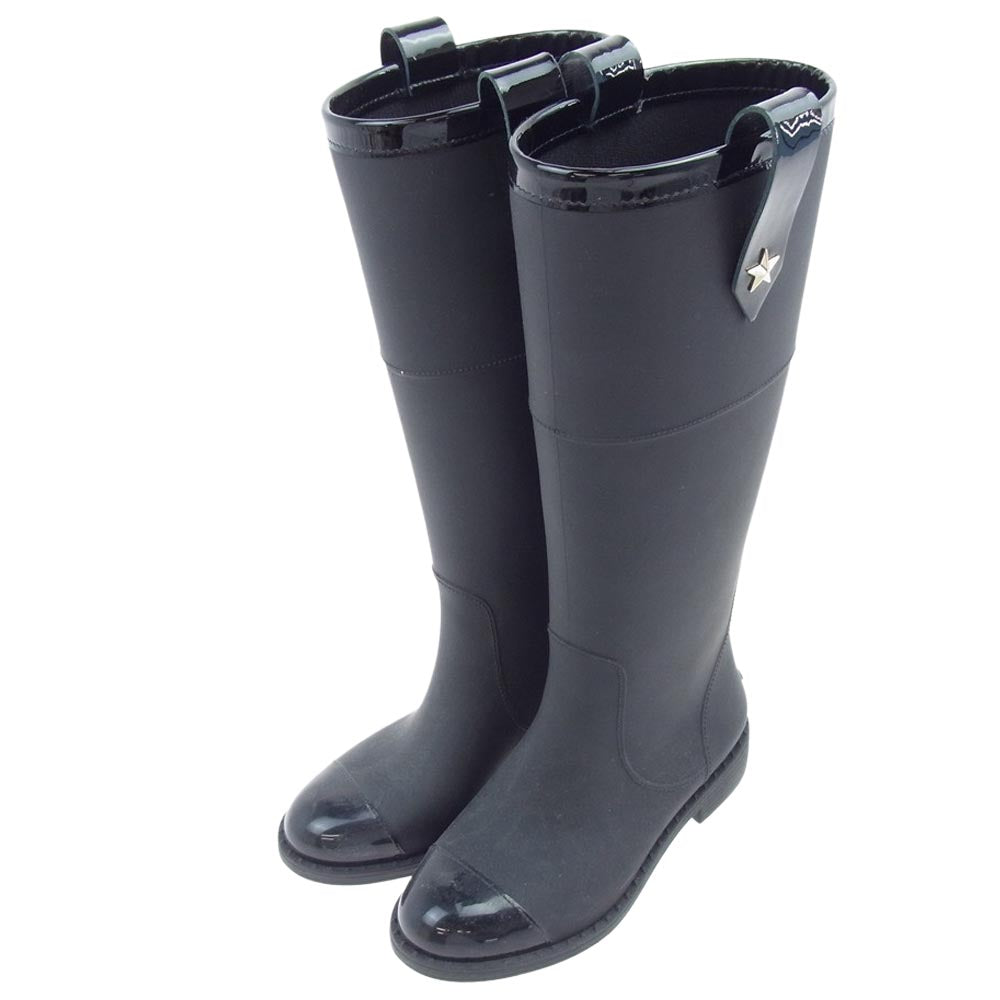 JIMMY CHOO ジミーチュウ イタリア製 スタースタッズ付き レインブーツ ブラック系 34【中古】