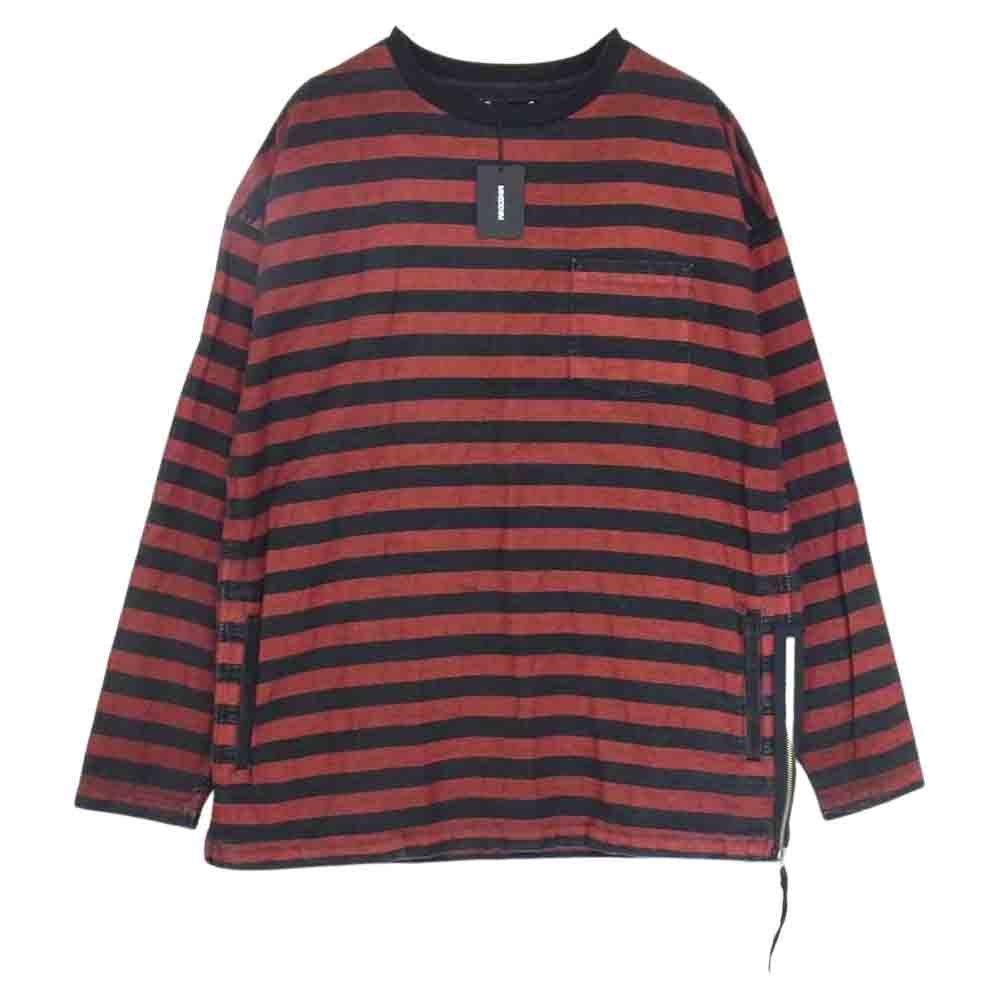 MINEDENIM マインデニム Border Side Zip L/S Denim T-SH ボーダー サイド ジップ 長袖 デニム Tシャツ レッド系 3【美品】【中古】