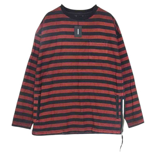 MINEDENIM マインデニム Border Side Zip L/S Denim T-SH ボーダー サイド ジップ 長袖 デニム Tシャツ レッド系 3【美品】【中古】