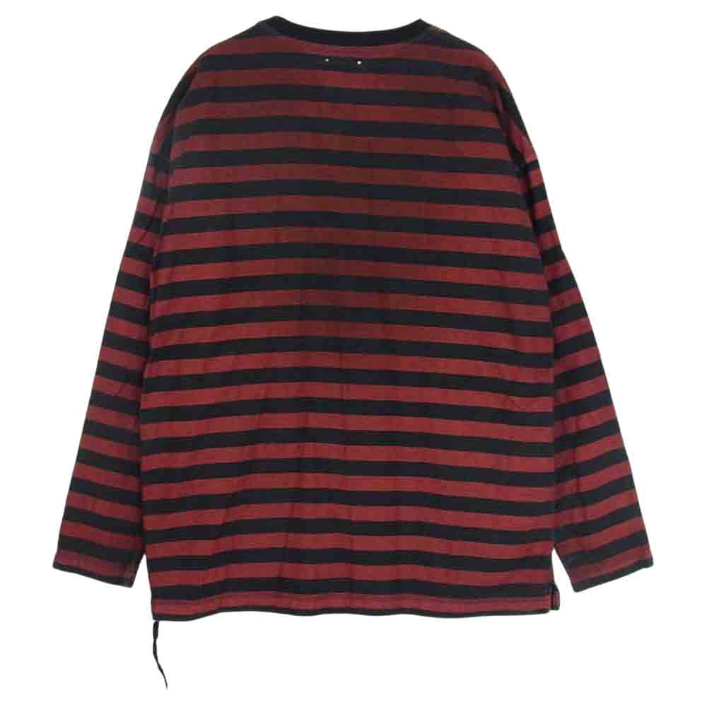 MINEDENIM マインデニム Border Side Zip L/S Denim T-SH ボーダー サイド ジップ 長袖 デニム Tシャツ レッド系 3【美品】【中古】