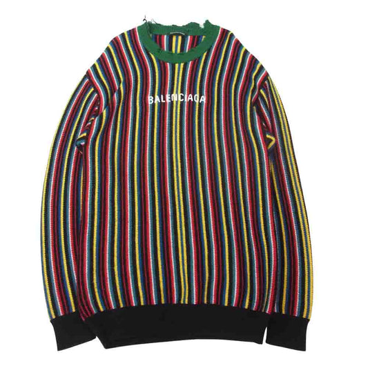 BALENCIAGA バレンシアガ 534460 T1492 ダメージ加工 ストライプ クルーネック ロゴ ニット マルチカラー系 XS【中古】