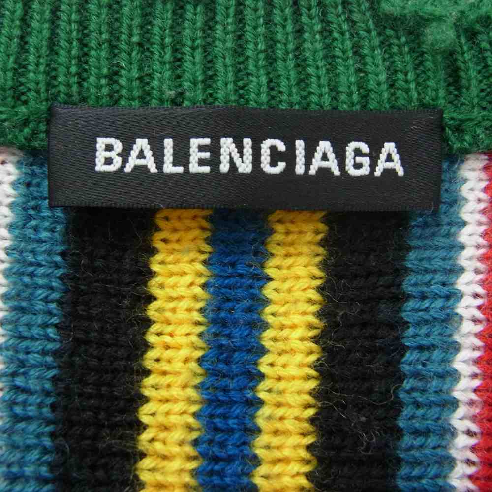 BALENCIAGA バレンシアガ 534460 T1492 ダメージ加工 ストライプ クルーネック ロゴ ニット マルチカラー系 XS【中古】
