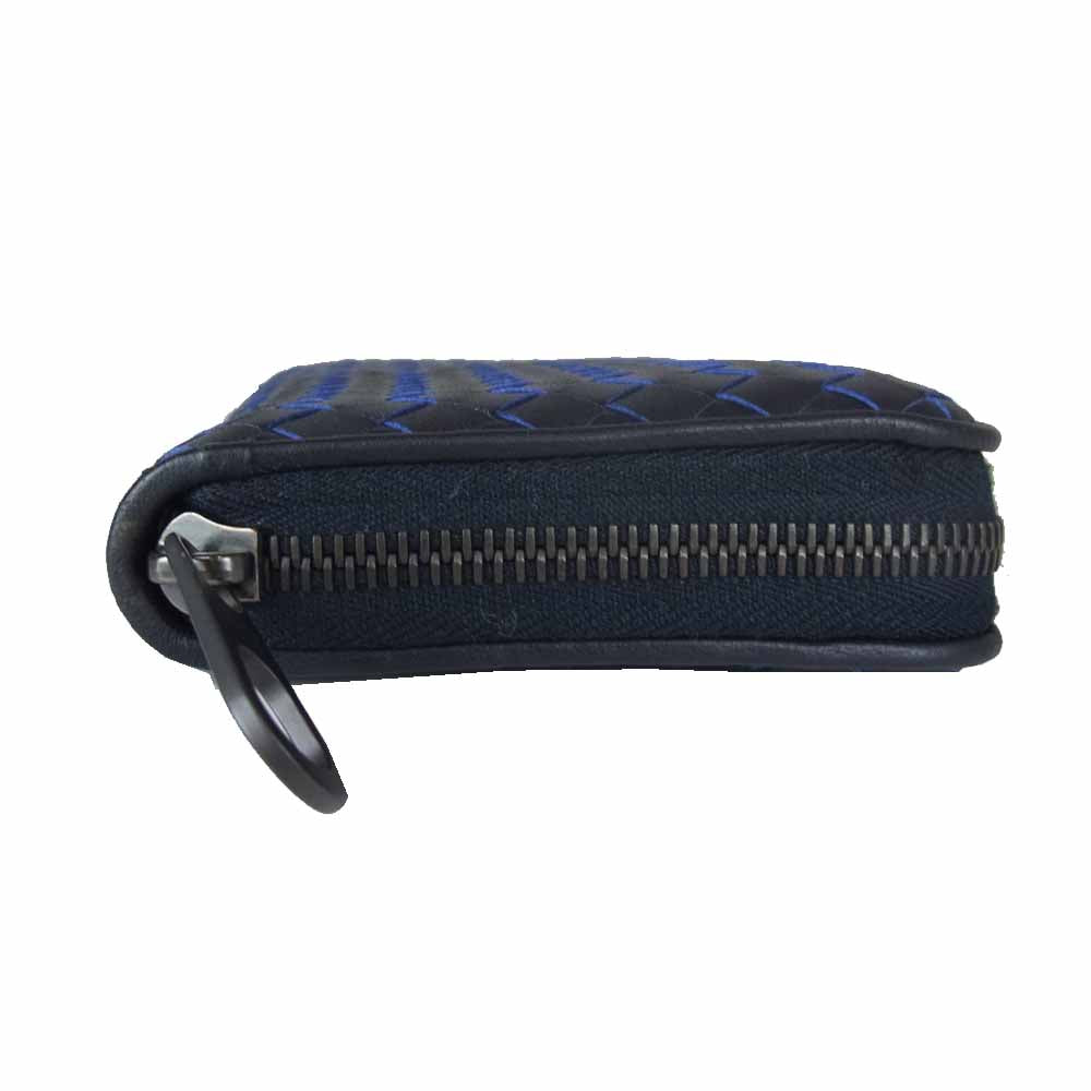 BOTTEGAVENETA ボッテガヴェネタ イントレチャート ラウンドファスナー 長財布 ネイビー系【美品】【中古】