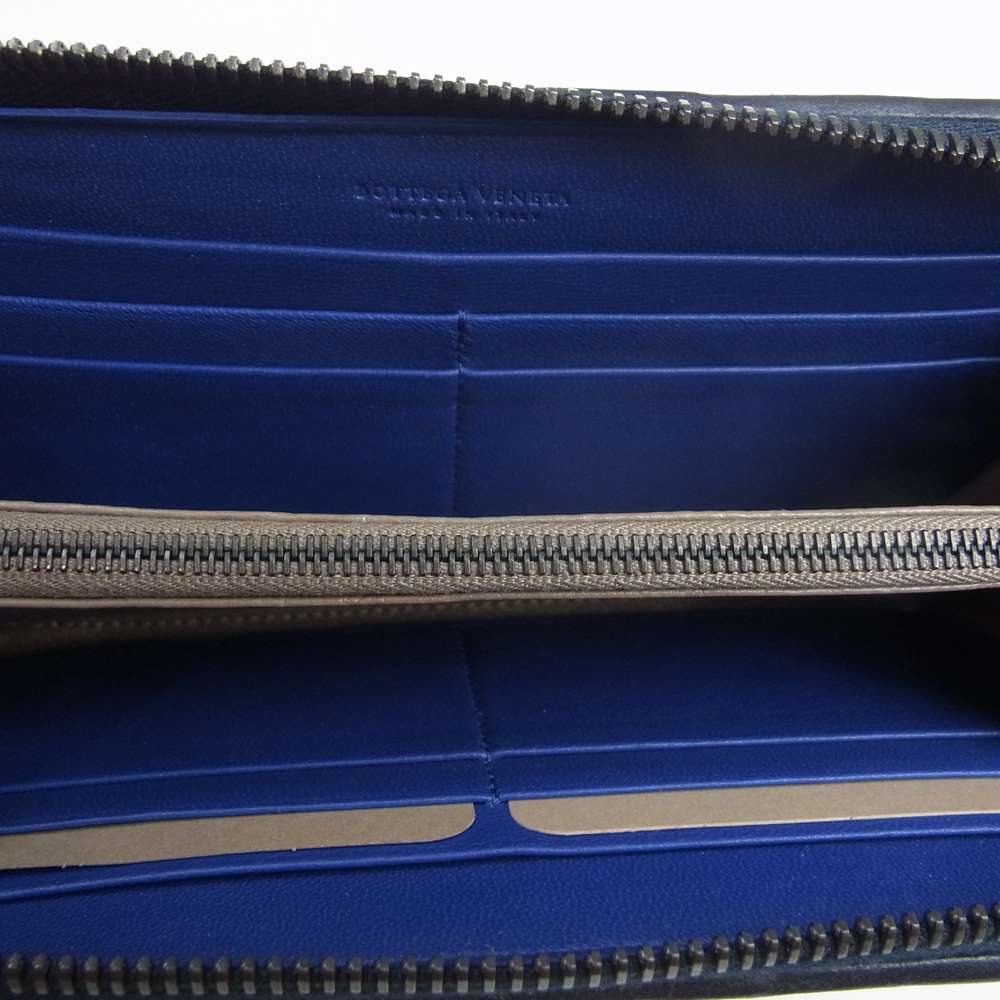 BOTTEGAVENETA ボッテガヴェネタ イントレチャート ラウンドファスナー 長財布 ネイビー系【美品】【中古】