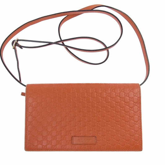 GUCCI グッチ 466507 マイクログッチ シマ ショルダー ウォレット バッグ オレンジ系【中古】