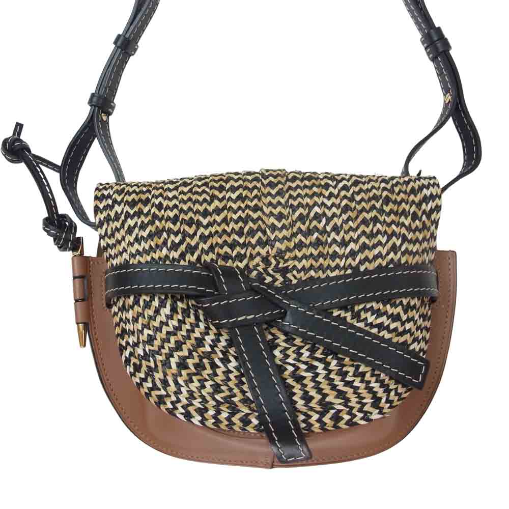 LOEWE ロエベ ゲート スモール レザー ラフィア ショルダー バッグ ブラウン系【美品】【中古】