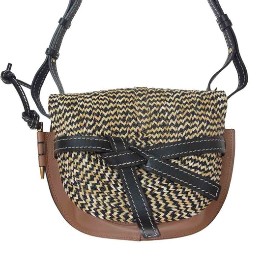 LOEWE ロエベ ゲート スモール レザー ラフィア ショルダー バッグ ブラウン系【美品】【中古】
