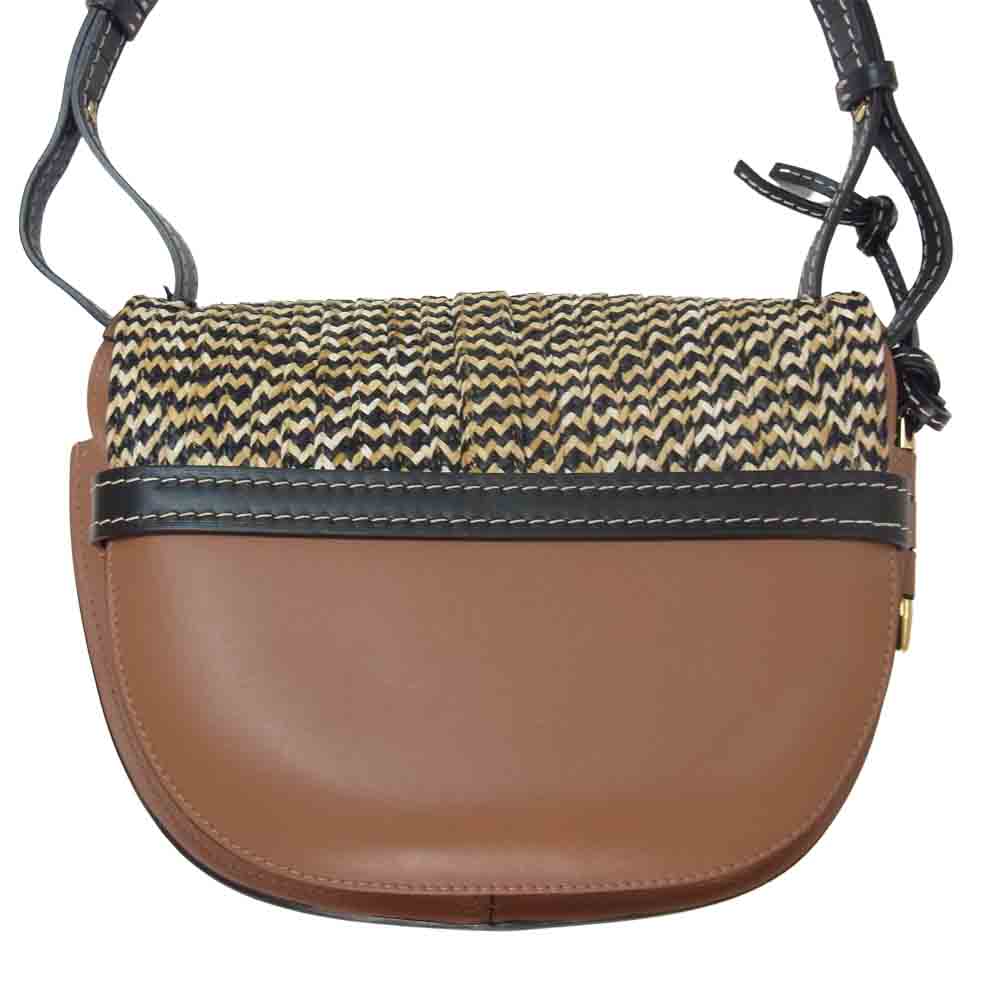 LOEWE ロエベ ゲート スモール レザー ラフィア ショルダー バッグ ブラウン系【美品】【中古】