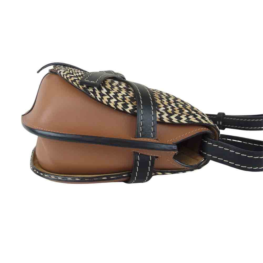 LOEWE ロエベ ゲート スモール レザー ラフィア ショルダー バッグ ブラウン系【美品】【中古】