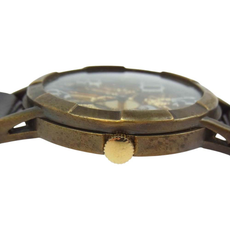 ムーラ RER-23B 日本製 ハンドメイド スケルトン 真鍮ケース 手巻き 腕時計 ブラウン系【中古】