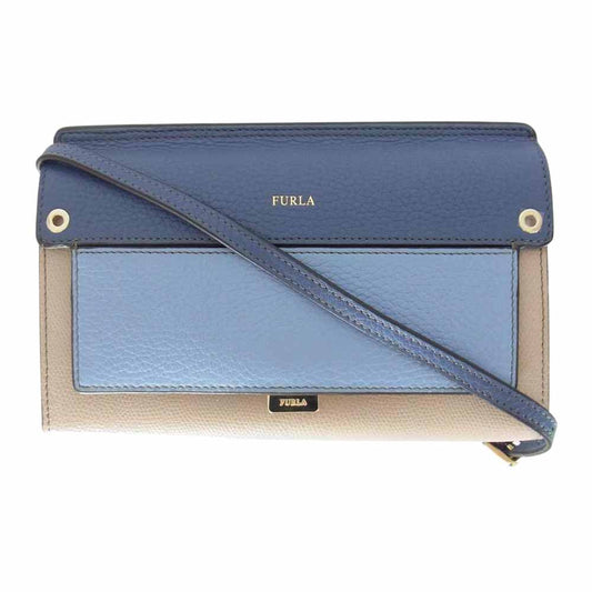 Furla フルラ LIKE MINI CROSSBODY ライク ミニ クロス ボディ ショルダー バッグ ベージュ系 ブルー系【中古】