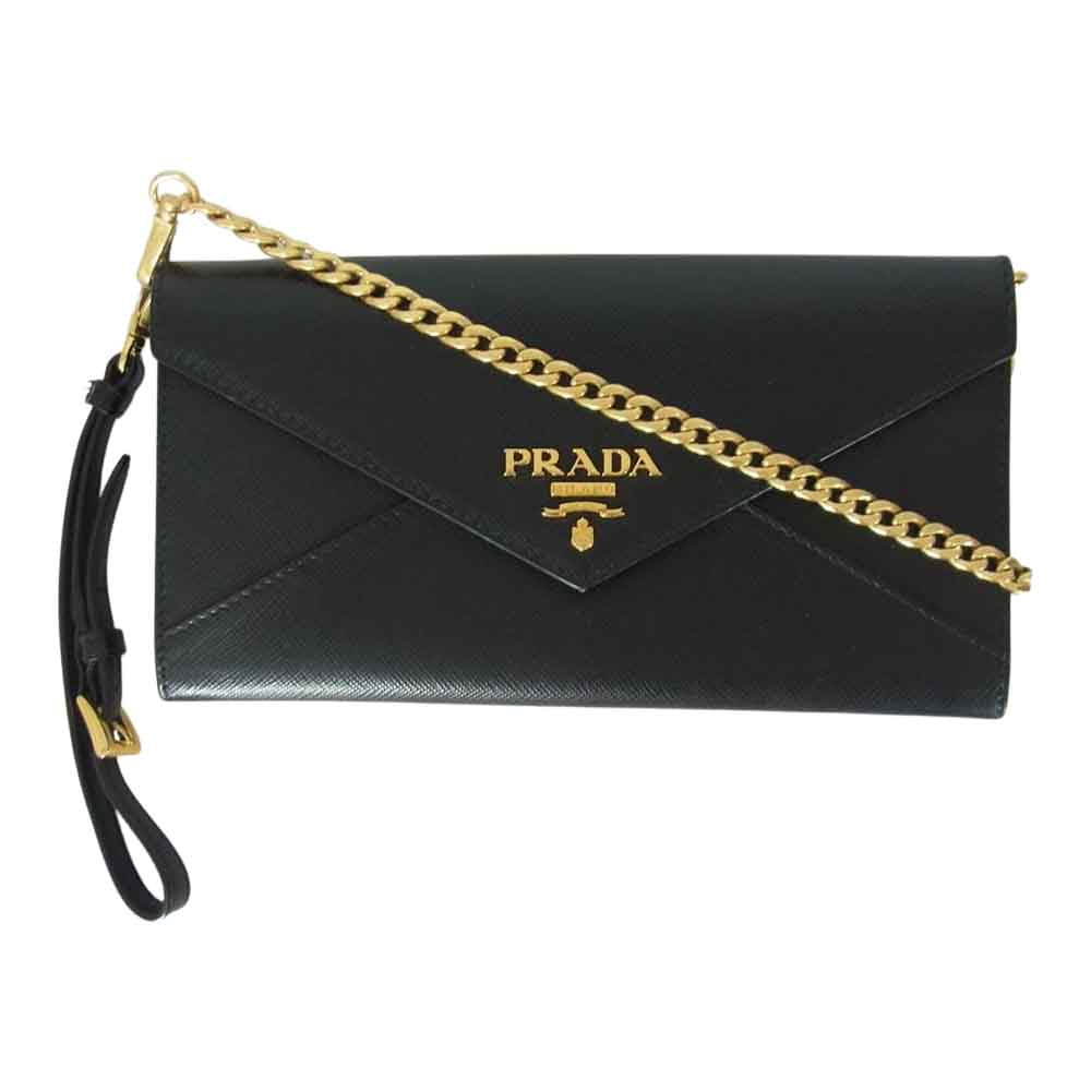 PRADA プラダ 1DH057 SAFFIANO METAL レザー チェーン ウォレット ブラック系【中古】