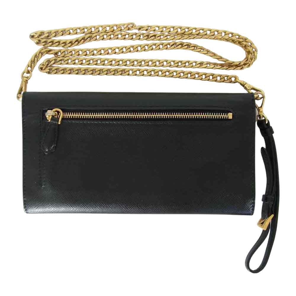 PRADA プラダ 1DH057 SAFFIANO METAL レザー チェーン ウォレット ブラック系【中古】