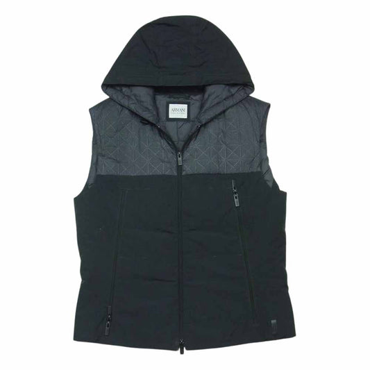 ARMANI COLLEZIONI アルマーニコレッツォーニ アルマーニジャパンタグ UCJ15W UCW19 切替 フード付き ダウン ベスト グレー系 ブラック系 46【中古】