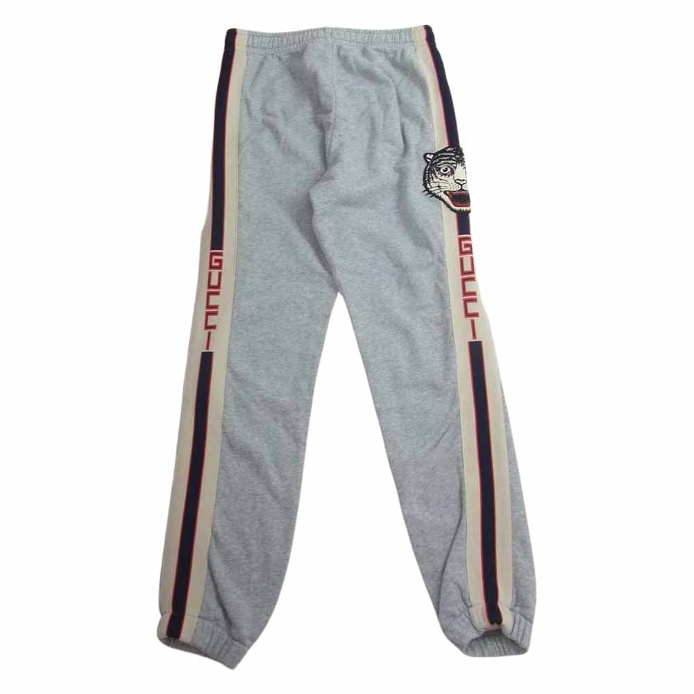 GUCCI グッチ 18SS 497252 X9198 ケリング 国内正規品 Stripe Jogging Pants タイガーワッペン サイドライン スウェットパンツ グレー系 XS【中古】