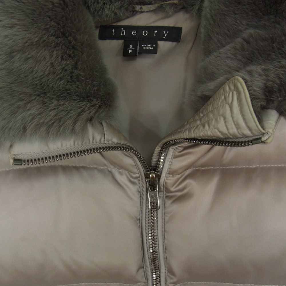 theory セオリー 01-2309625 ラビットファー付き ダウン ジャケット ロング コート ミディアムグレー系 S【中古】