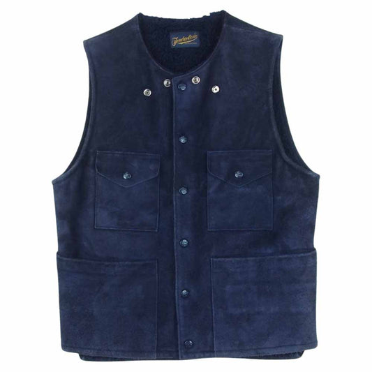 TENDERLOIN テンダーロイン T-SADDLE SUEDE VEST サドル スエード レザー ベスト ダークネイビー系 S【中古】