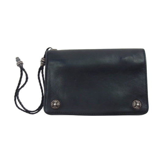 CHROME HEARTS クロムハーツ（原本無） 2ZIP STRAP 2ジップ ストラップ クロスボタン レザー ウォレット ブラック系【中古】