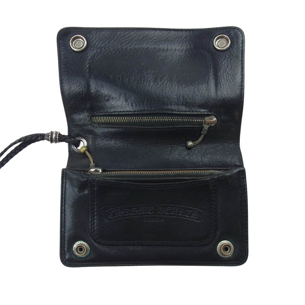 CHROME HEARTS クロムハーツ（原本無） 2ZIP STRAP 2ジップ ストラップ クロスボタン レザー ウォレット ブラック系【中古】