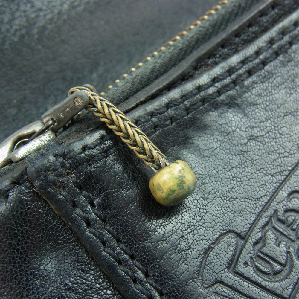 CHROME HEARTS クロムハーツ（原本無） 2ZIP STRAP 2ジップ ストラップ クロスボタン レザー ウォレット ブラック系【中古】