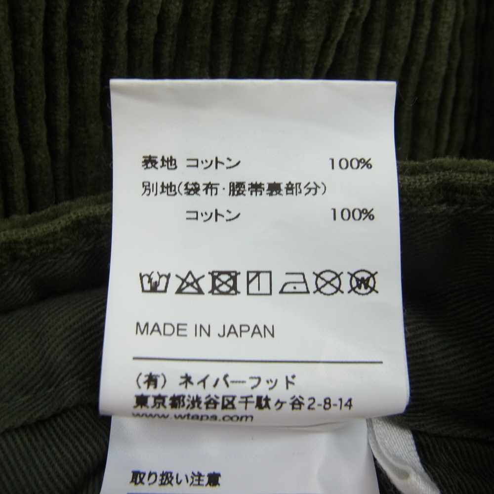 WTAPS ダブルタップス 19AW 192TQDT-PTM03 CORDUROY TUCK02 コーデュロイ タック入り トラウザーズ カーキ系 2【中古】