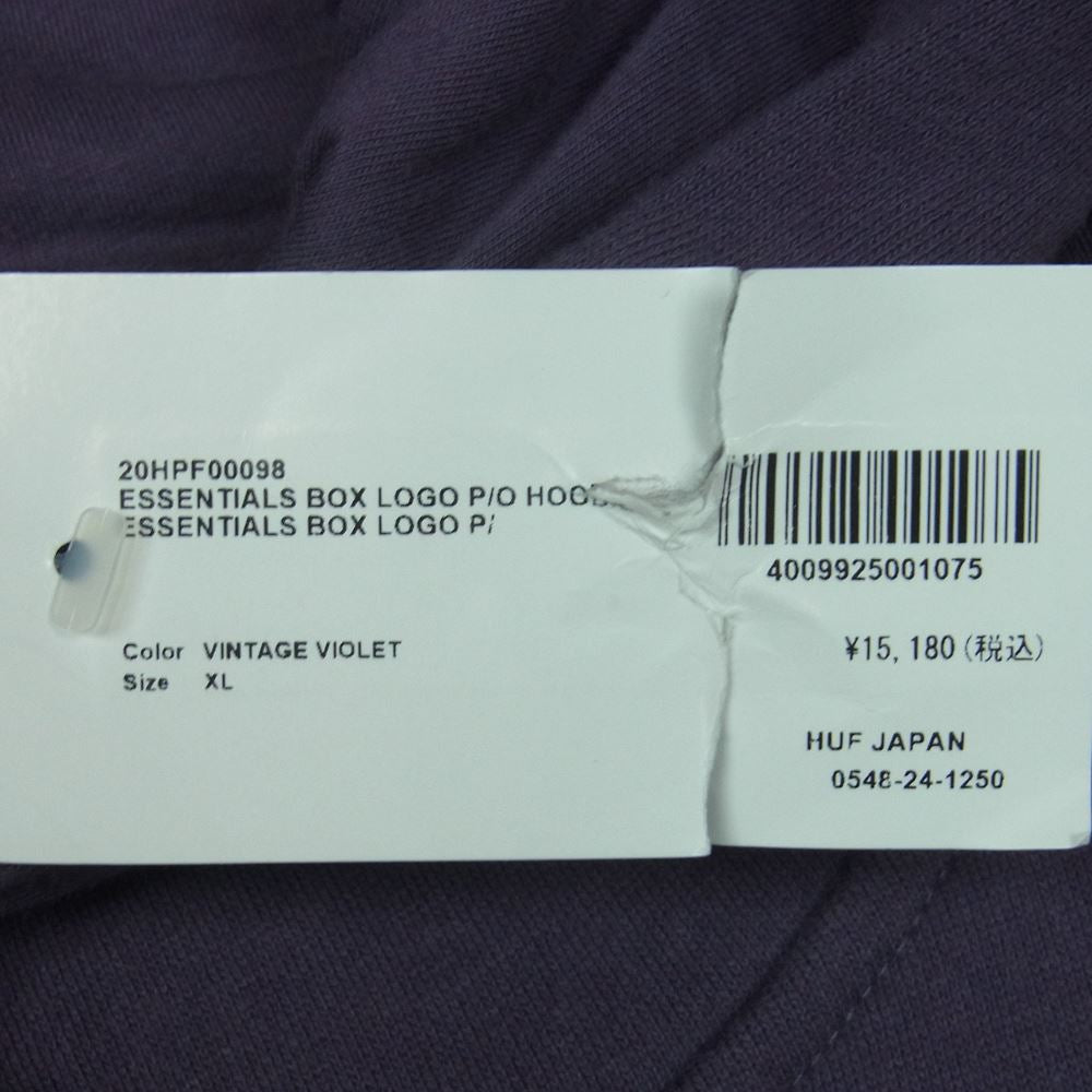 HUF ハフ 20HPF00098 BOX LOGO P/O HOODIE ボックス ロゴ プルオーバー フーディ パーカー 中国製 パープル系 XL【中古】