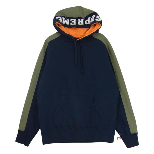 Supreme シュプリーム 18AW Paneled Hooded Sweatshirt パネル フーディ スウェット パーカー ネイビー系 カーキ系 オレンジ系 M【中古】