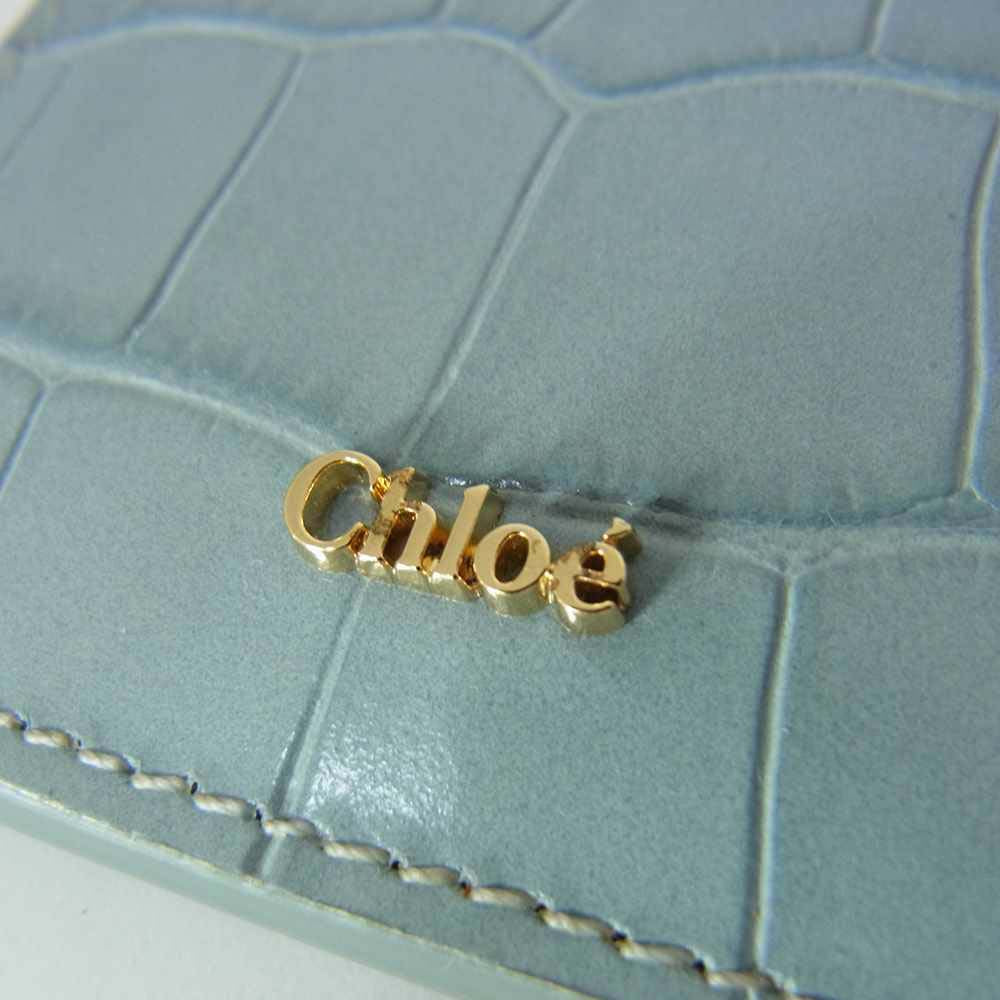 Chloe クロエ WALDEN クロコ型押し レザー カードケース ライトブルー系【中古】