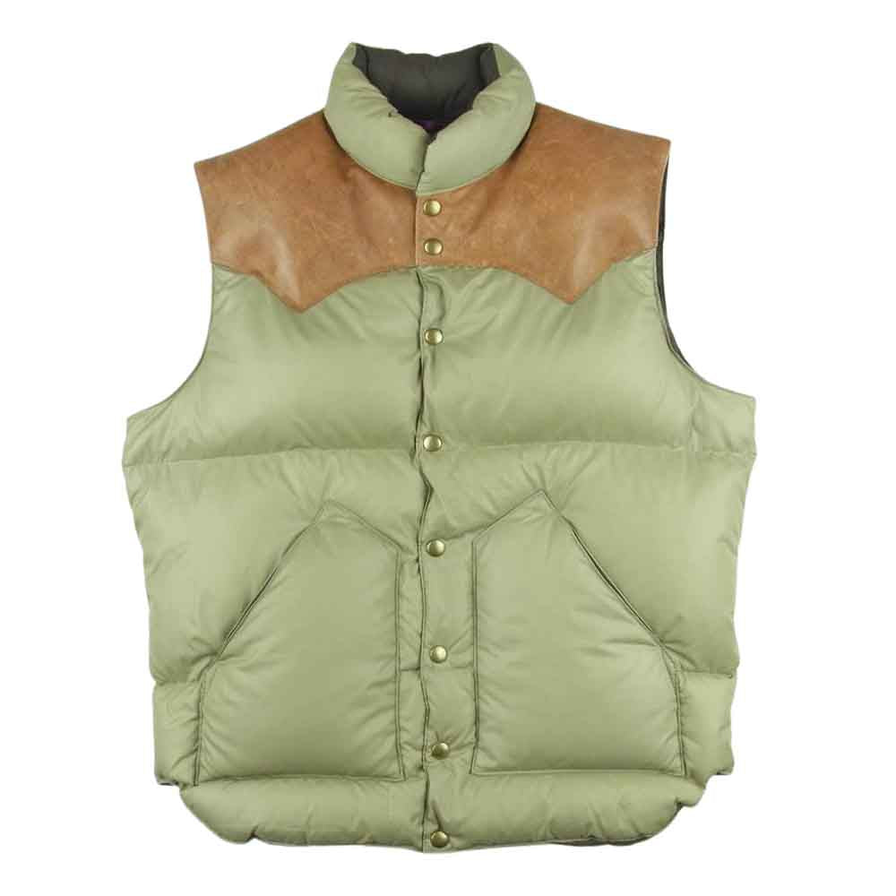 ロッキーマウンテンフェザーベッド WAREHOUSE ウエアハウス RIP STOP NYLON DOWN VEST ホースレザー ヨーク リップストップ ナイロン ダウン ベスト ベージュ系 ブラウン系 42【中古】
