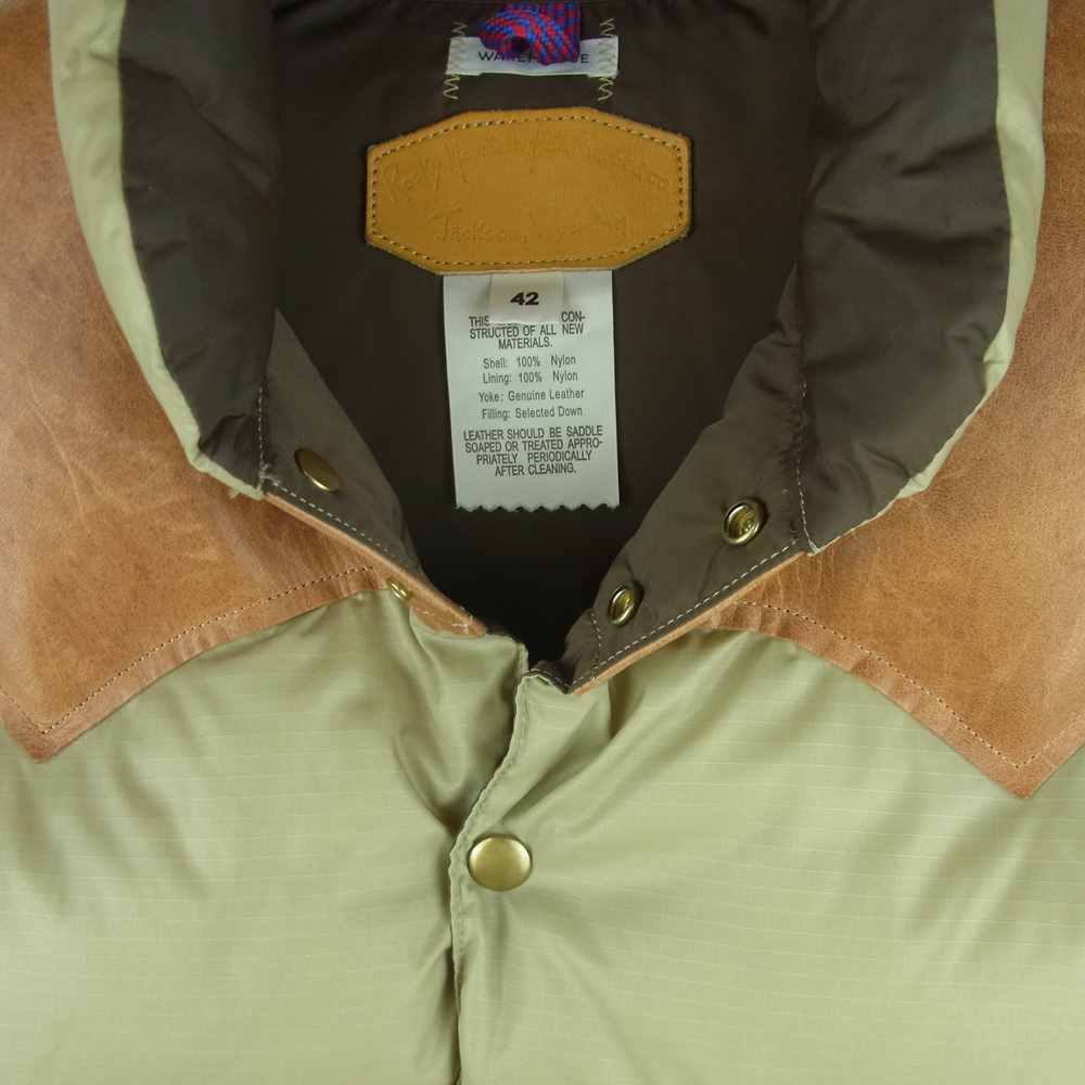 ロッキーマウンテンフェザーベッド WAREHOUSE ウエアハウス RIP STOP NYLON DOWN VEST ホースレザー ヨーク リップストップ ナイロン ダウン ベスト ベージュ系 ブラウン系 42【中古】