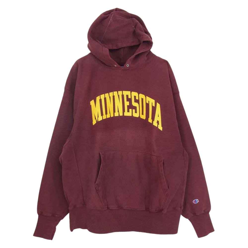 Champion チャンピオン メキシコ製 MINESOTA カレッジプリント リバースウィーブ プルオーバー パーカー ワインレッド系 XL【中古】
