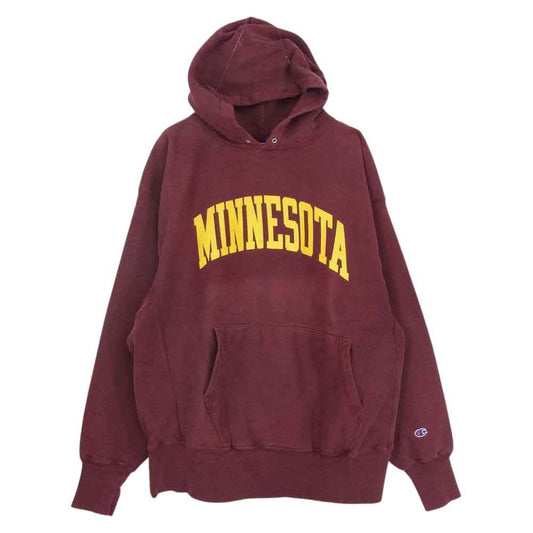 Champion チャンピオン メキシコ製 MINESOTA カレッジプリント リバースウィーブ プルオーバー パーカー ワインレッド系 XL【中古】