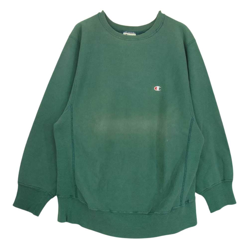 Champion チャンピオン 80s 目有り リバースウィーブ クルーネック スウェット トレーナー グリーン系 L【中古】