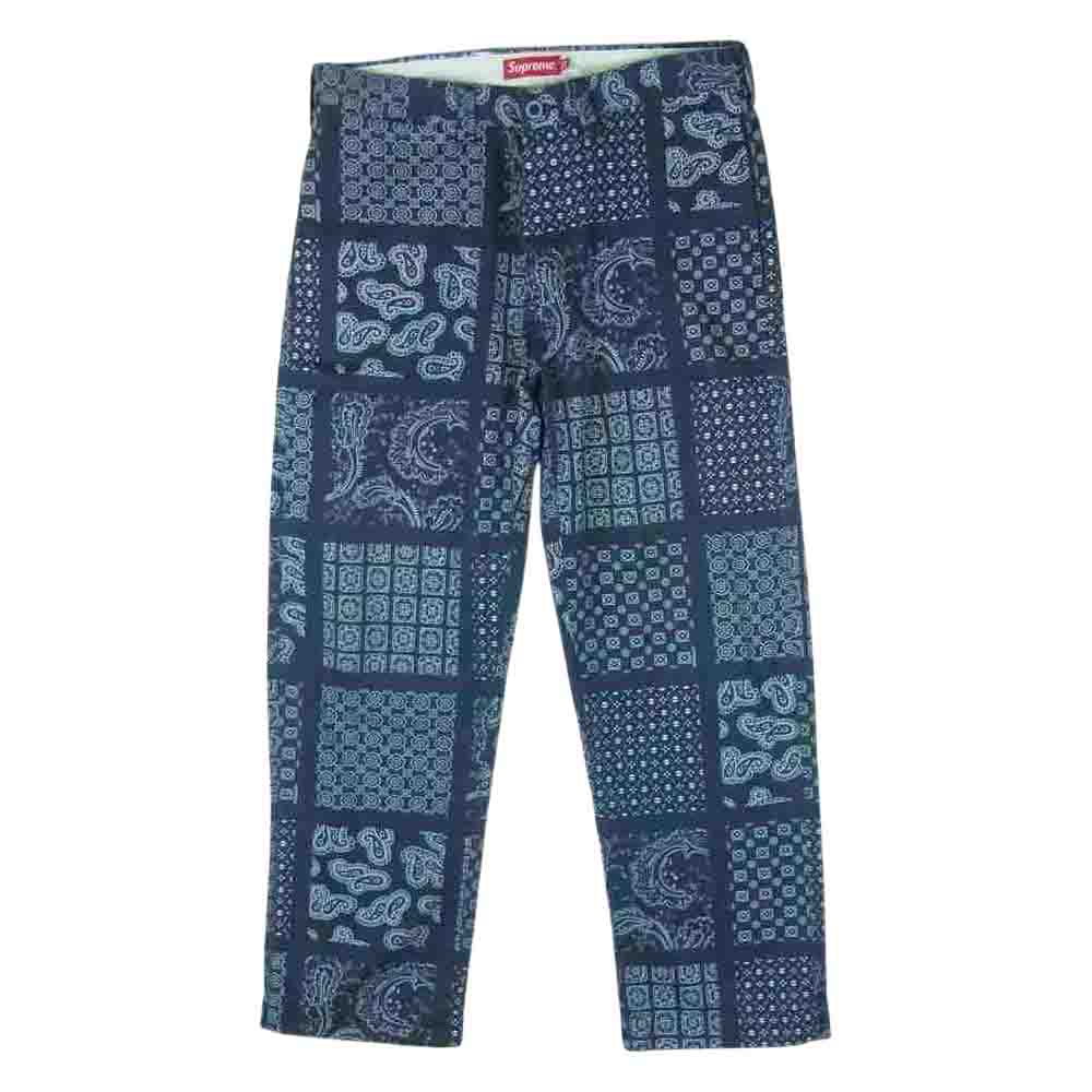 Supreme シュプリーム 20SS Paisley Grid Chino ペイズリー チノ パンツ コットン 中国製 ダークネイビー系 30【中古】