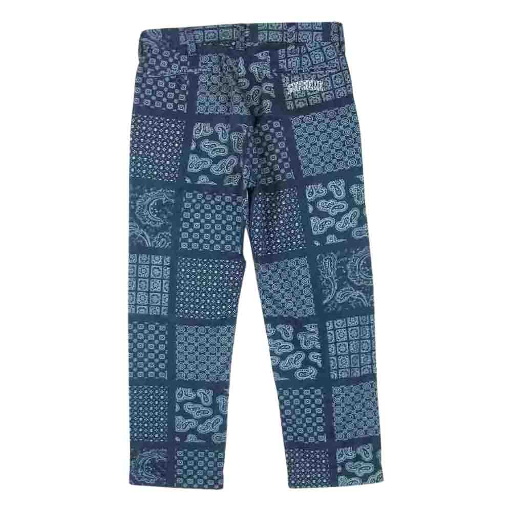 Supreme シュプリーム 20SS Paisley Grid Chino ペイズリー チノ パンツ コットン 中国製 ダークネイビー系 30【中古】