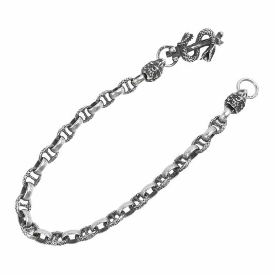 GABOR ガボール ギャランティ付属 スネークキーパー 2ライオン ヘッド アンカーリンク ウォレットチェーン シルバー系【中古】
