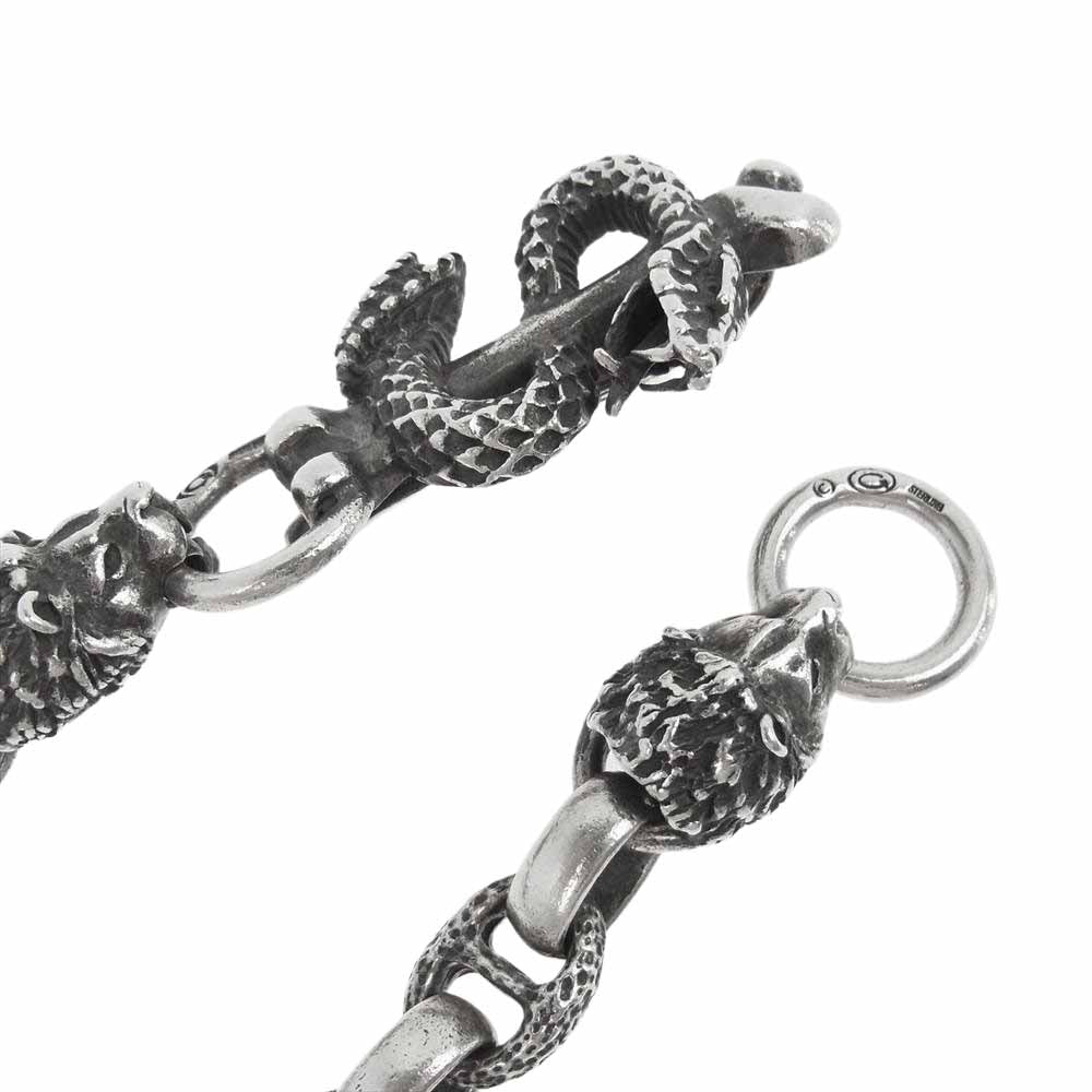 GABOR ガボール ギャランティ付属 スネークキーパー 2ライオン ヘッド アンカーリンク ウォレットチェーン シルバー系【中古】