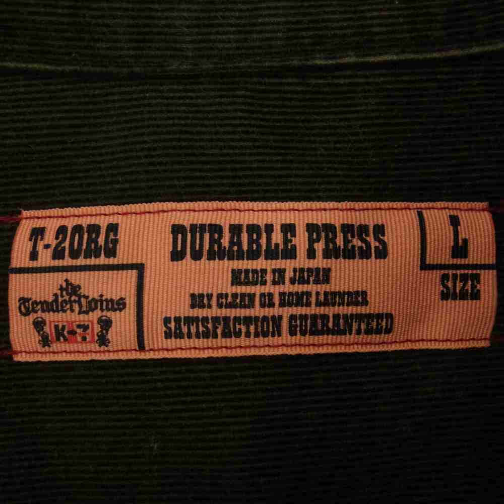TENDERLOIN テンダーロイン T-CORDUROY SHT 胸ロゴ刺繍 コーデュロイ ワークシャツ カーキ系 L【中古】