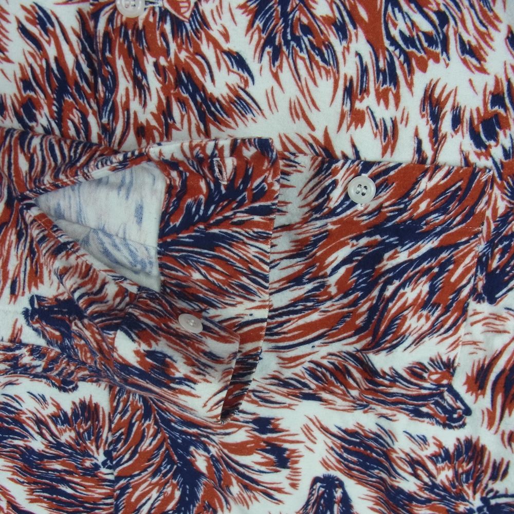 TENDERLOIN テンダーロイン T-PRINT FLANNEL SHT WOLF ウルフ柄 フランネル 長袖 シャツ レッド系 ブルー系 ホワイト系 XS【中古】