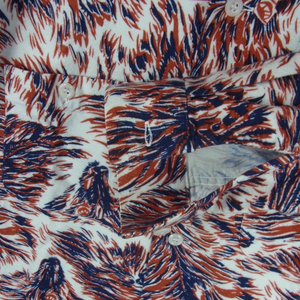 TENDERLOIN テンダーロイン T-PRINT FLANNEL SHT WOLF ウルフ柄 フランネル 長袖 シャツ レッド系 ブルー系 ホワイト系 XS【中古】