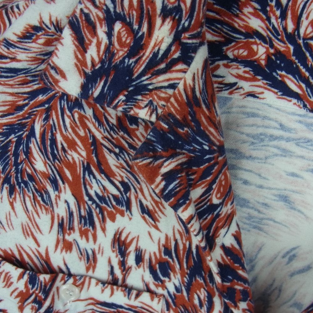 TENDERLOIN テンダーロイン T-PRINT FLANNEL SHT WOLF ウルフ柄 フランネル 長袖 シャツ レッド系 ブルー系 ホワイト系 XS【中古】