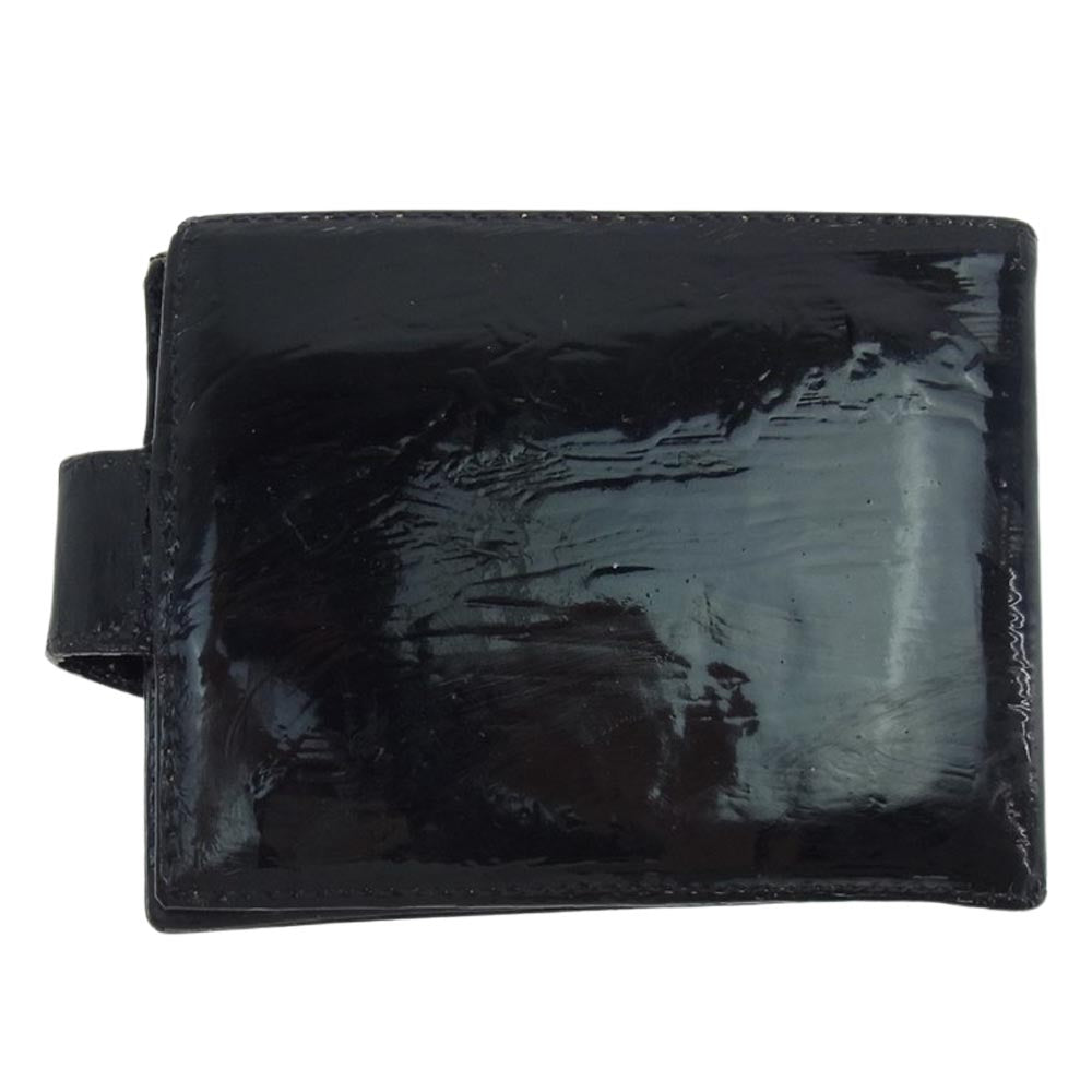 BILL WALL LEATHER ビルウォールレザー クロスコンチョ パテントレザー 二つ折り財布 ウォレット ブラック系【中古】