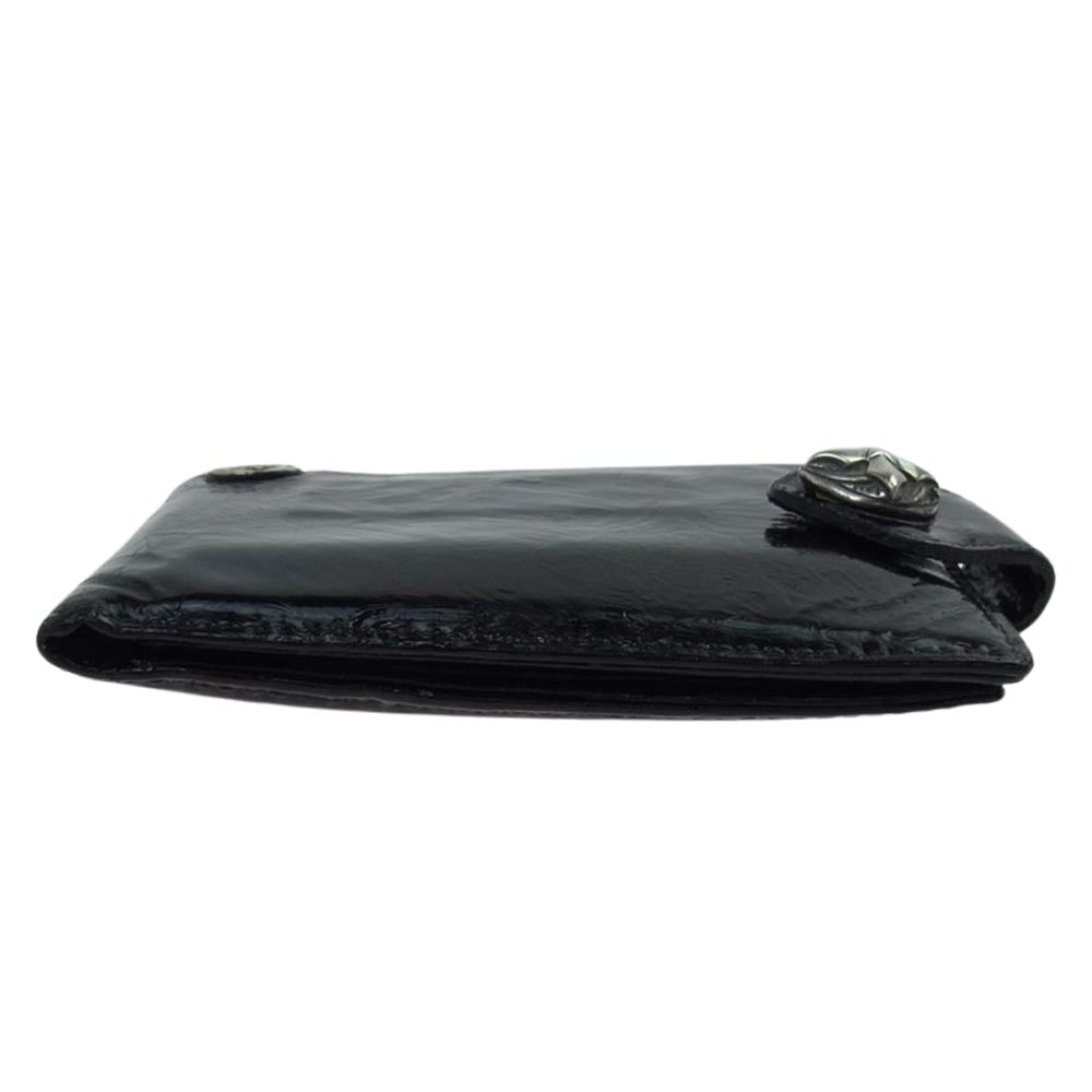 BILL WALL LEATHER ビルウォールレザー クロスコンチョ パテントレザー 二つ折り財布 ウォレット ブラック系【中古】