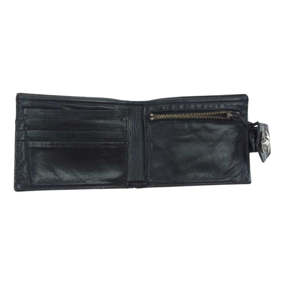 BILL WALL LEATHER ビルウォールレザー クロスコンチョ パテントレザー 二つ折り財布 ウォレット ブラック系【中古】
