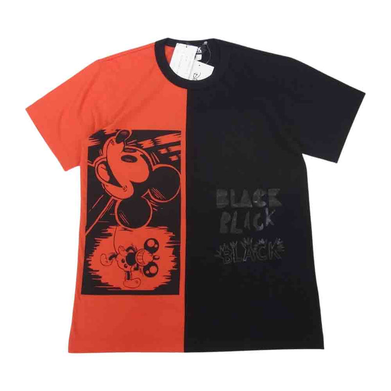 BLACK COMME des GARCONS ブラックコムデギャルソン AD2020 1E-T006 Disney ディズニー ミッキー プリント 2トーン Tシャツ ブラック系 レッド系 S【新古品】【未使用】【中古】